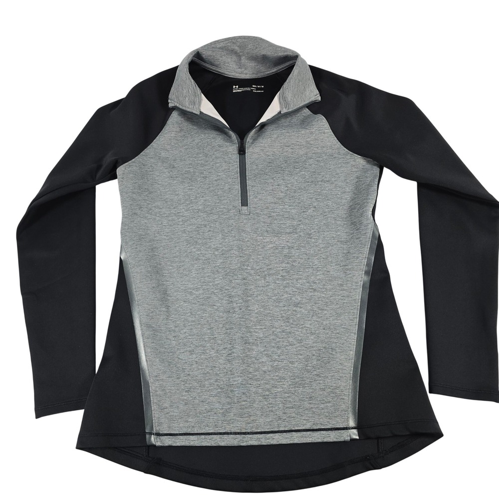 Under Armour ColdGear Womens Gray Black 1/4 Zip Pullover 1349791 Size Medium